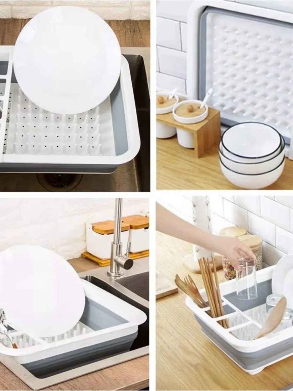 Compact Collapsible Dish Drying Rack - White & Gray